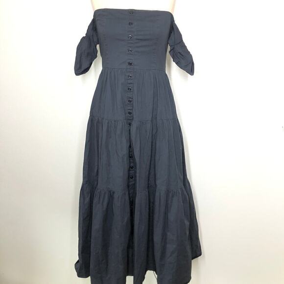 Staud Elio Dress Off The Shoulder Midi Black Cotton Size 10 - Picture 6 of 11